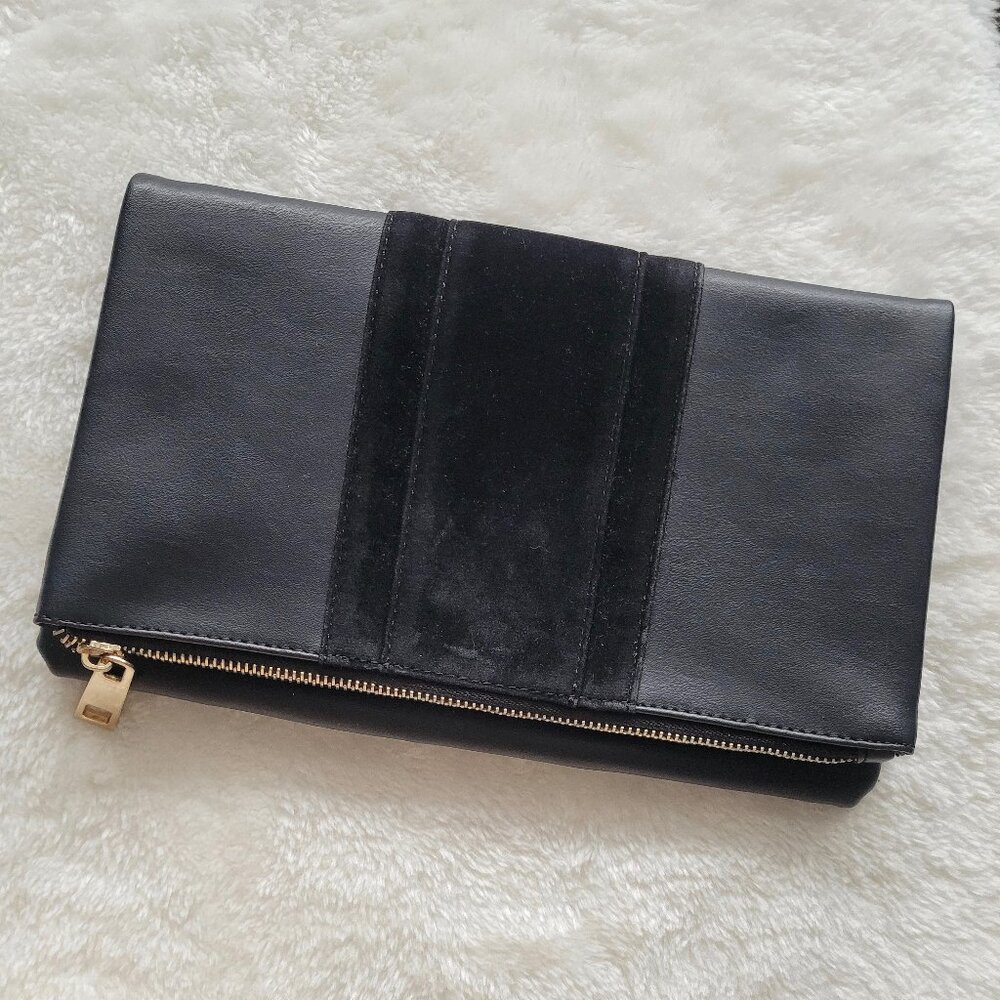 Summer & Rose Vegan Leather and Velvet Roni Fold Over Clutch in Black